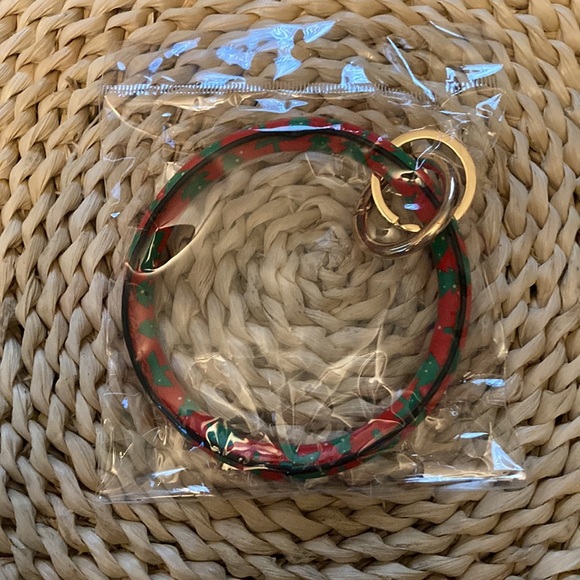 Christmas Tree Round Faux Leather Bangle Bracelet Keyring Keychain Wristlet - Picture 7 of 7